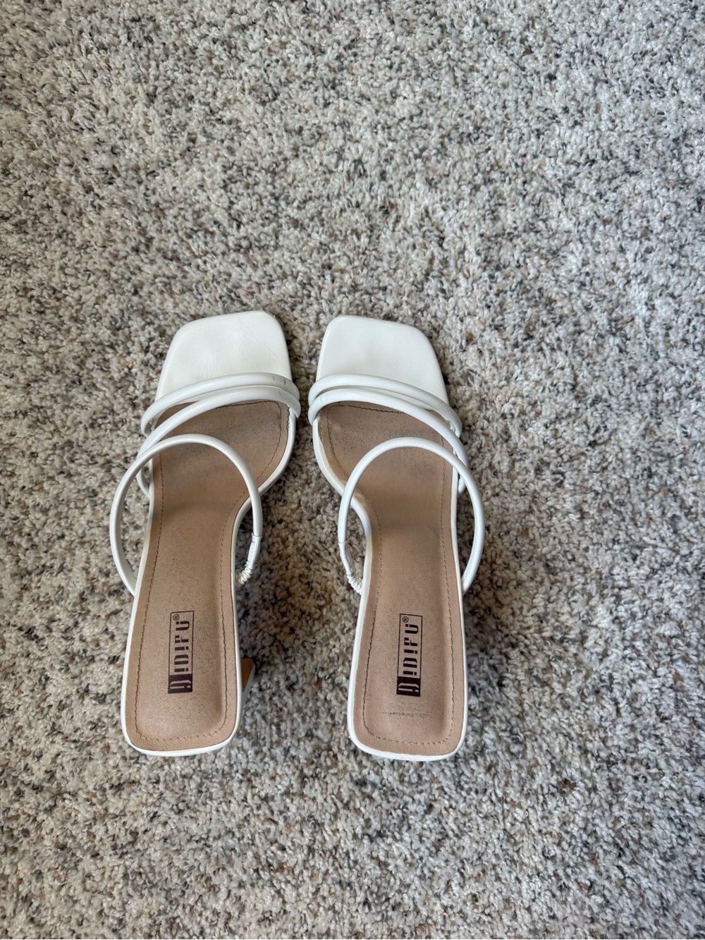 Amazon White Strappy Square-Toe Women’s Heeled Sandals Small Heel